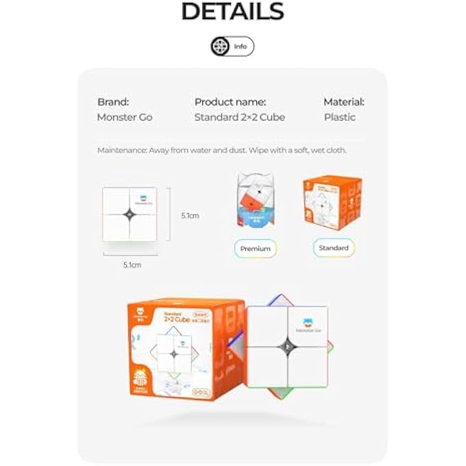 MONSTER GO BY GAN MG 2X2 NON MAGNETIC STICKERLESS STANDARD CUBE, TRAINER CUBE, RUBIK'S CUBE, SCREEN FREE BRAIN TEASER GAME, MENTAL FITNESS, IQ PUZZLE, STRESS RELIEF, TRAVEL TOY, KIDS GIFT - Image 4